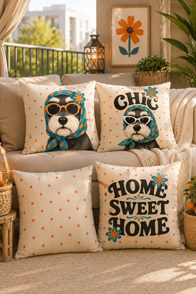 EVPANYA Dog with Glasses Patterned 4-Piece Throw Pillow Cover Set