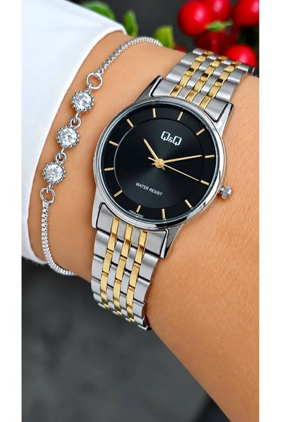 Q&Q New Model Gift Gold Silver Color Steel Cord Women's Wristwatch- Bracelet Gift