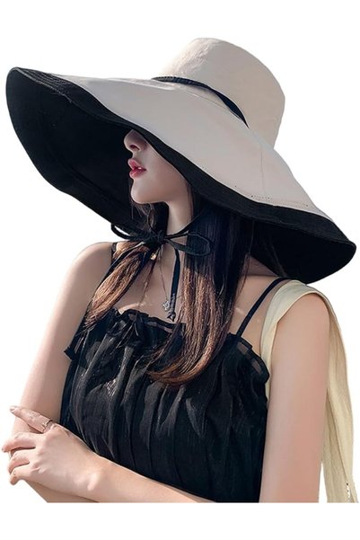 HALAMODO Women Wide Brim Floppy Sun Hat with Chin Strap Ladies Reversible UV ...