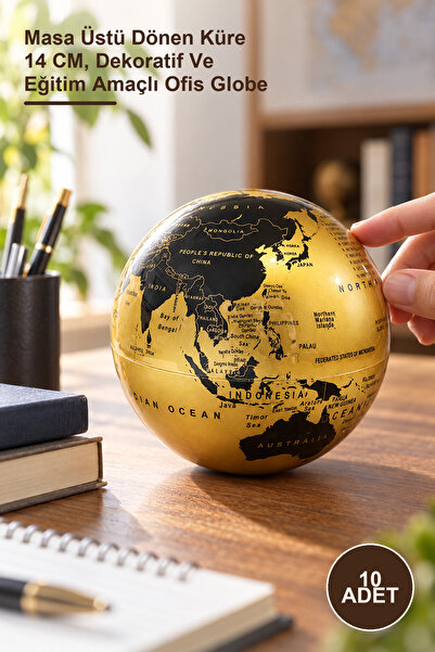 10 Adet Dünya Küresi – Masa Üstü Dönen Küre 14 CM, Dekoratif Ve Eğitim Amaçlı Ofis Globe