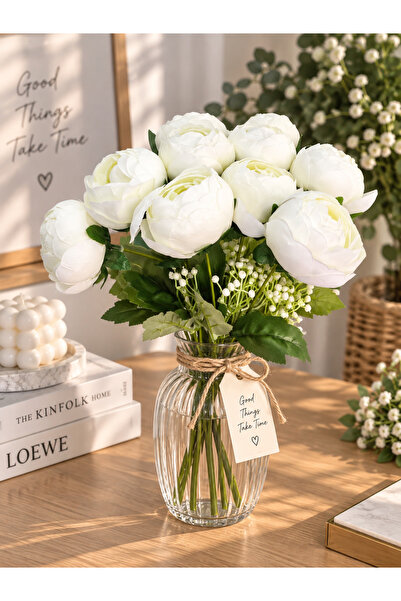 Yapay Çiçek 10lu ipek Peony Şakayık Gül Demeti Pembe