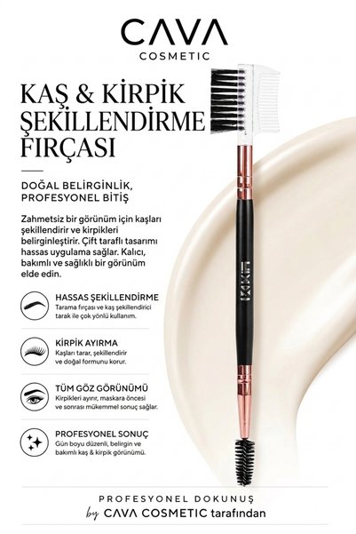 CAVA COSMETİC Kaş & Kirpik Şekillendirme Fırçası Çift Taraflı Tarak ve Fırça
