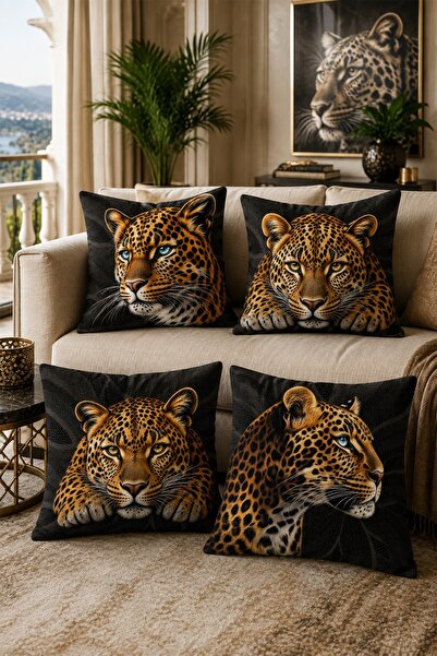 EVPANYA Colorful Eyed Leopard Patterned 4-Piece Throw Pillow Cover Set