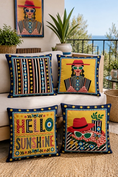 EVPANYA Mexican Girl Patterned 4-Piece Throw Pillow Cover Set