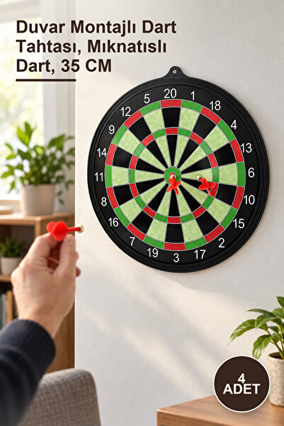 4 Adet Duvara Asmalı Mıknatıslı Dart Oyunu – Duvar Montajlı Dart Tahtası, Mıknatıslı Dart, 35 CM