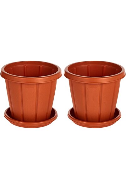 Cosmoplast Cedargrain 10" Flowerpot with Tray Set of 2