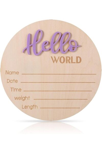NQEUEPN Baby Announcement Sign, Wooden Hello World Newborn Signs Birth Name Sign