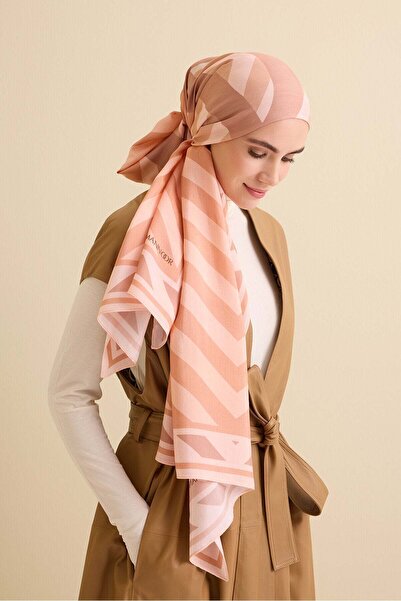 Imannoor Çizgi Noor Salmon Floral Viscose Shawl 72X212