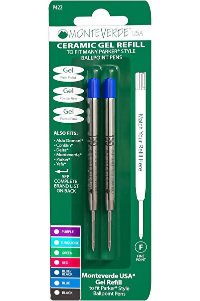 Monteverde خرطوشة حبر جل بدون غطاء تناسب أقلام باركر، رأس دقيق، أزرق، عبوة من...