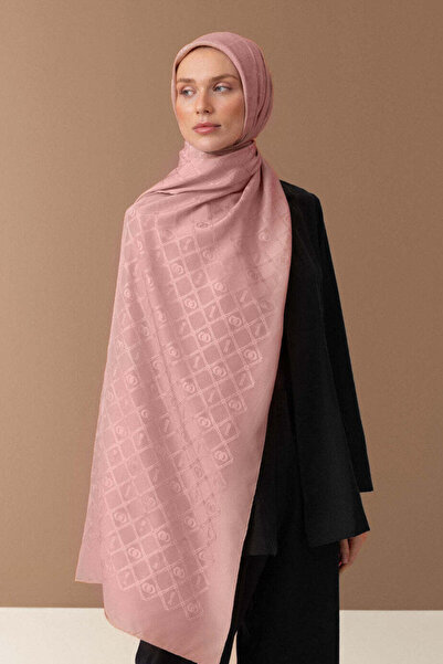 Imannoor Oriental Lattice Light Pink Jacquard Silk Shawl 70X200