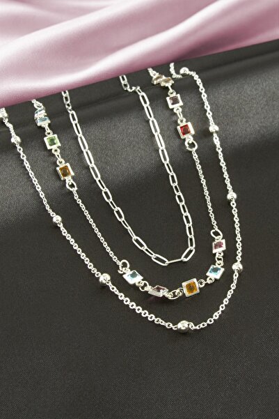 Angel Of Life Square Crystal Stone Triple Necklace