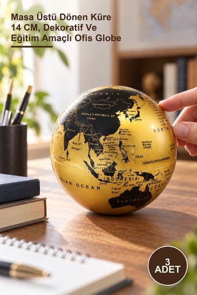 Yenilig 3 Adet Dünya Küresi – Masa Üstü Dönen Küre 14 CM, Dekoratif Ve Eğitim Amaçlı Ofis Globe