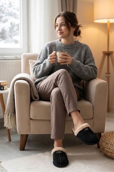 Mater Ayakkabı Unisex Woolen Winter Slippers, Narrow Fit, Buy One Size up