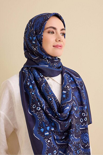 Imannoor Çağlayan Navy Blue Cotton Floss Shawl 72X212