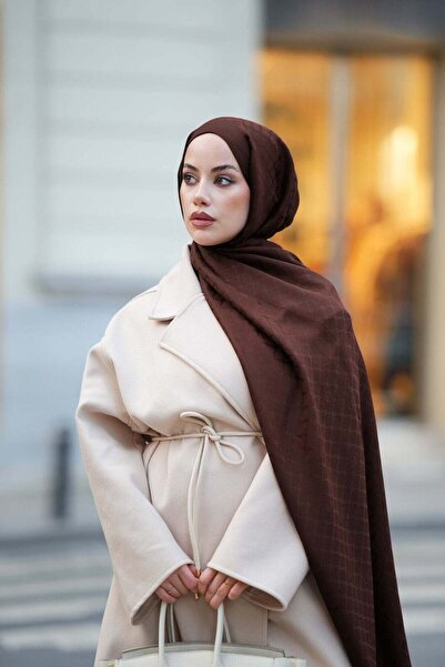 Imannoor Window Cage Brown Ramy Jacquard Shawl 70X210
