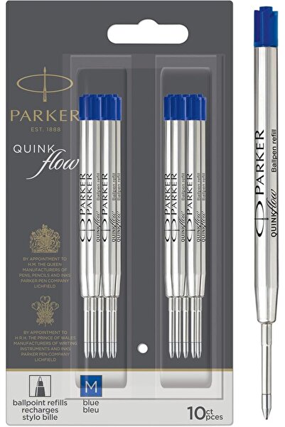 Parker QUINKflow Ballpoint Pen Ink Refills, Medium Tip, Blue, 10 Count Value ...