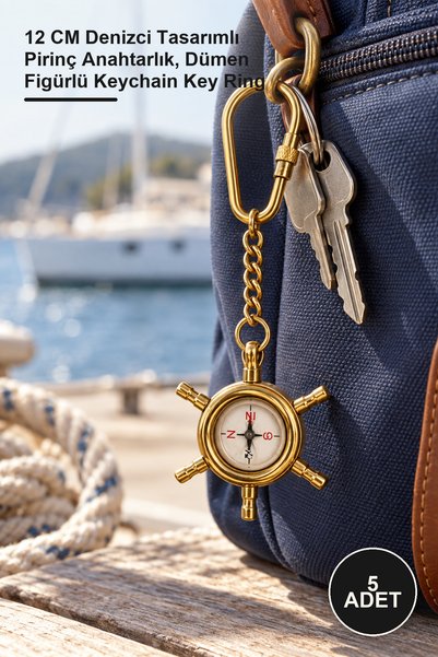 Yenilig 5 Pieces Brass Rudder Keychain – 12 cm Sailor-Designed Brass Keychain...