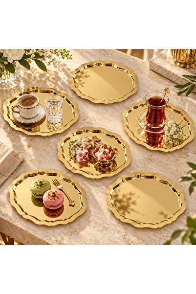 Midilli Home Dubyan 6'lı Paslanmaz Çelik Oval Kahve Sunum Tepsisi Servis Çay ...