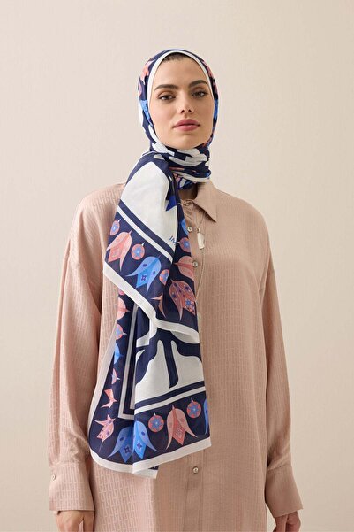 Imannoor Kufi Navy Blue Cotton Shawl 70X210
