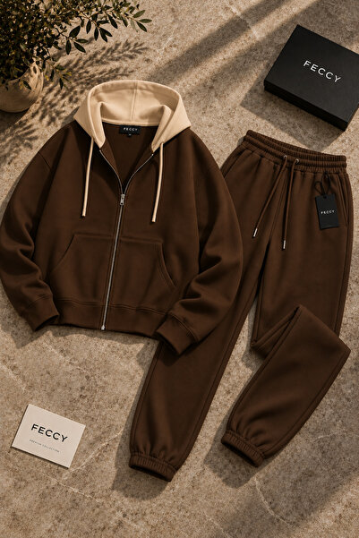 FECCY Σετ Φόρμας Υψηλής Ποιότητας Unisex με Ζακέτα με Κουκούλα και Φερμουάρ, ...