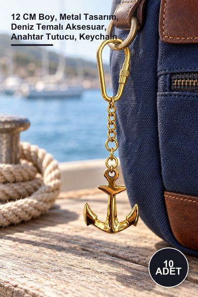Yenilig 10 pieces brass anchor keychain - 12 cm length, metal design, sea the...