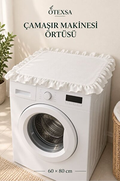 OTEXSA Pamuklu Fırfırlı Çamaşır Makinesi Örtüsü Dekoratif Koruyucu Örtü 60x80cm