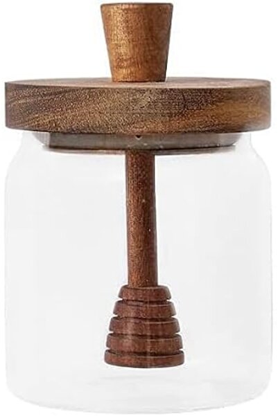 Paporich Honey Pot, Airtight Glass Honey Jar with Dipper Stick and Wooden Lid...
