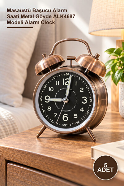 Yenilig 5 Pieces Metal Alarm Clock – Desktop Bedside Alarm Clock Metal Body A...