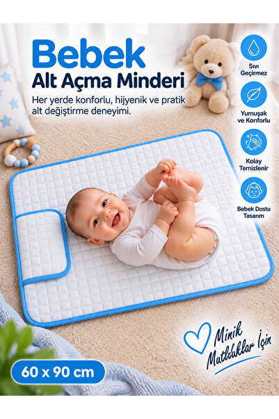 BİVA SOFT Bebek Alt Açma Örtüsü 60x90 cm Sabit Yastıklı Sıvı Geçirmez Yenidoğ...