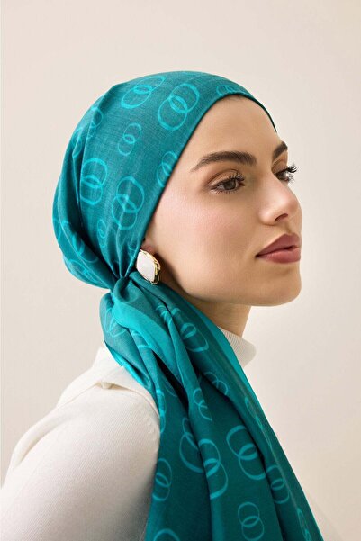 Imannoor شال قطني باللون الفيروزي بشعار سلسلة 70x210