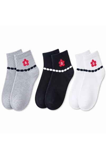 Şerife Hanım Women's Floral Patterned Short Socks 3-Piece Set |   80% Cotton ...
