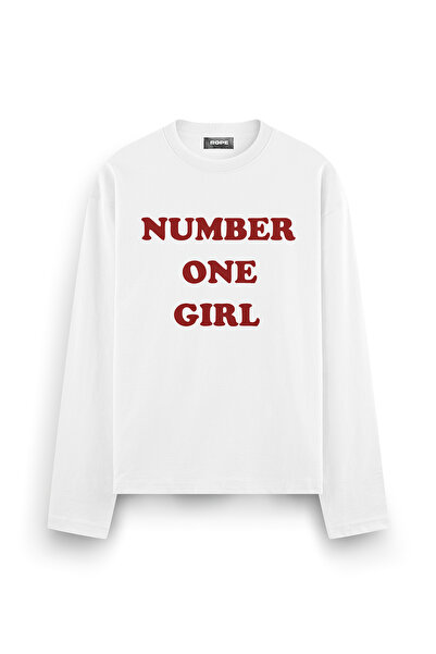 ROPE COUTURE Μπλουζάκι με στάμπα Number One Girl, μακρυμάνικο, oversized, λευκό