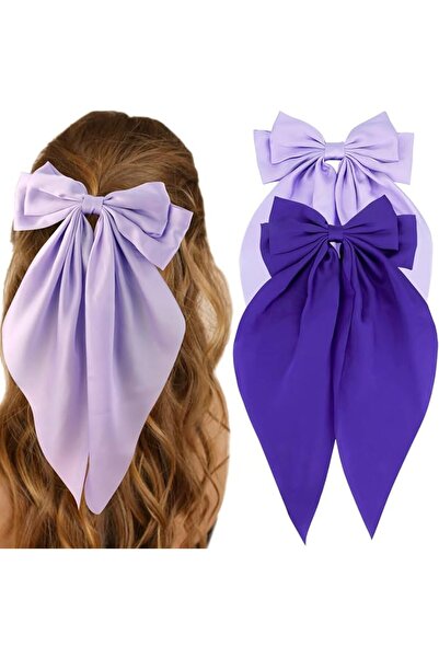 EXCEFORE Purple Satin Big Hair Bows for Women, 2Pcs Large Oversized Long Tail...