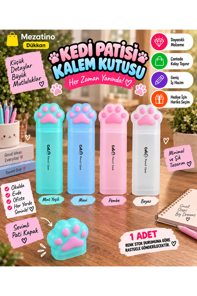 MEZATİNO Kedi Patisi Kalem Kutusu Kawaii Sevimli Pastel Renkli Çıkarılabilir ...