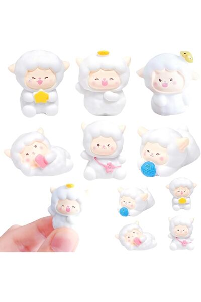 TERRIFI 6Pcs Artisan Mini Resin Sheep Figurines, White Miniature Lamb Animals...