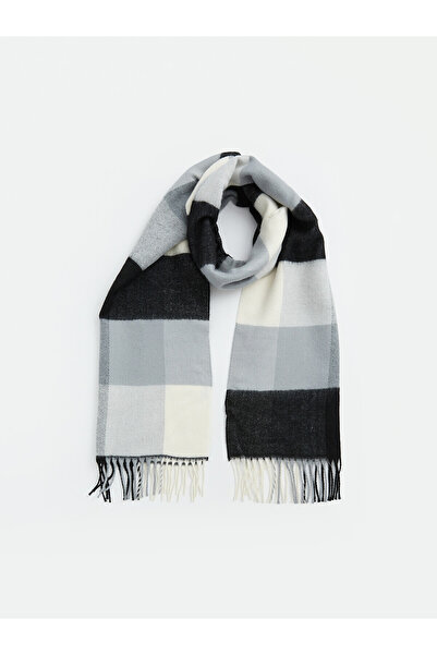 LC Waikiki Nevavm Gray Knitwear Plaid Women's Scarf with a Difference