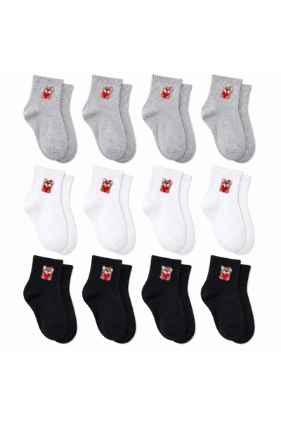 Şerife Hanım Women's Teddy Bear Patterned Short Socks, Pack of 12 |   80% Cot...