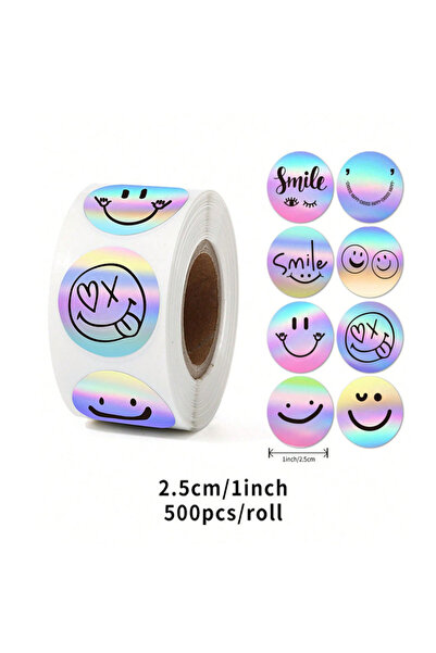 Choice Laser smiling face 500 Stick/Roll Rainbow Laser stickers Smiley thanks...