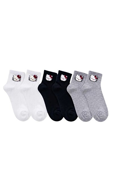 Şerife Hanım Women's Cute Cat Patterned Ankle Socks 3-Piece Set |   80% Cotto...