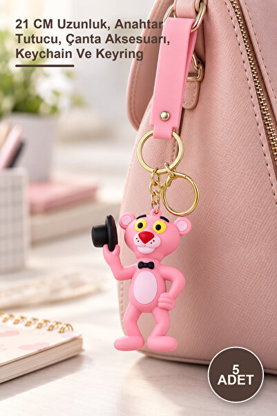 Yenilig 5 bucăți breloc din silicon Pink Panther – lungime 21 cm, suport pent...