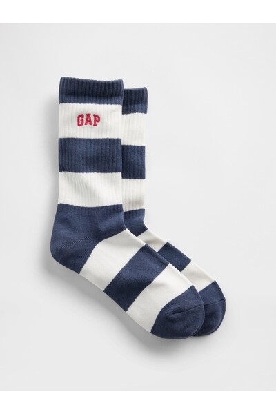 GAP Erkek Lacivert Rugby Çizgili Logo Crew Çorap