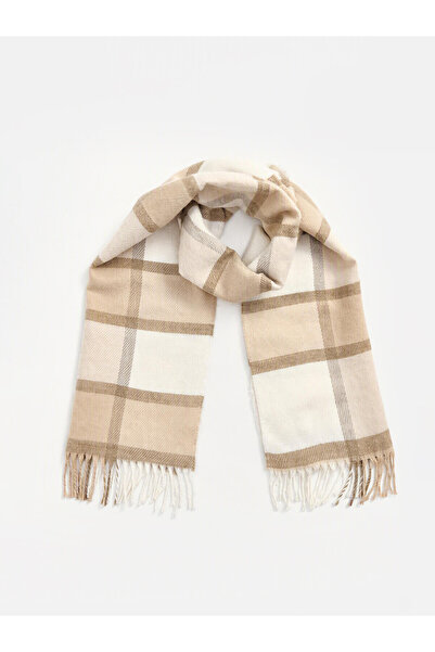LC Waikiki Nevavm Beige Knitwear Plaid Women's Scarf with a Difference