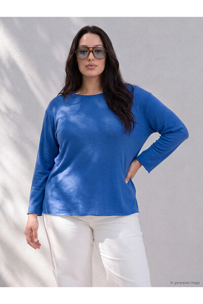 LC Waikiki Two Mt Shop Quality Lcw Curve Blue Combed Cotton Plain Oval Neck L...