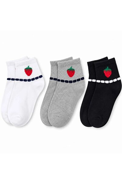 Şerife Hanım Women's Strawberry Patterned Short Socks 3-Piece Set |   80% Cot...