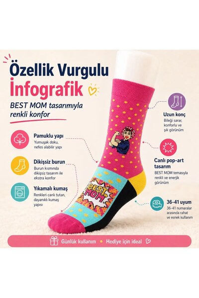 Generic Brand Best Mom Women's Socks 36-40 Cotton Seamless Toe Pop Art Patterned Colorful Socks Gift Socks
