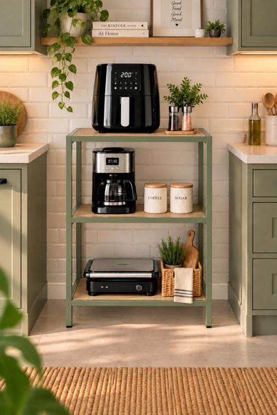 Trendmiz Luccawood 3 Raflı Mutfak Düzenleyici Airfryer Standı Kahve Köşesi Me...