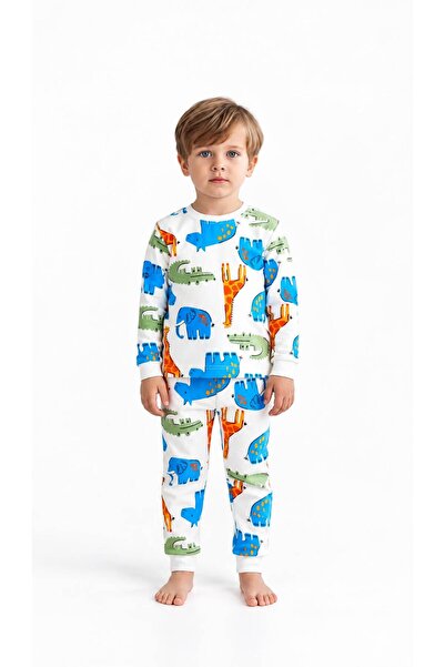 MİNORE Erkek Çocuk Renkli Hayvan Desenli %100 Pamuklu Pijama Takımı
