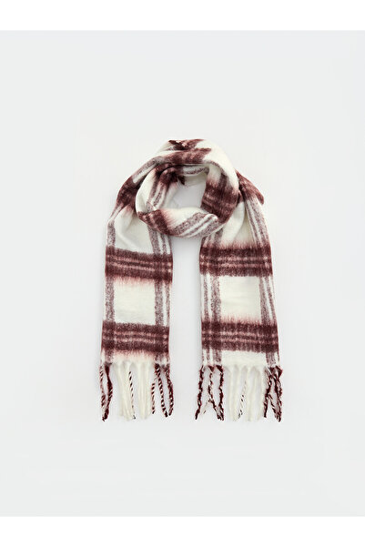 LC Waikiki Nevavm White Knitwear Plaid Women's Scarf with a Difference