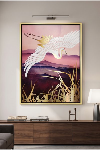 Jasmine Art Abstract Japanese Crane Nature Wall Art | Portrait Framed Canvas ...