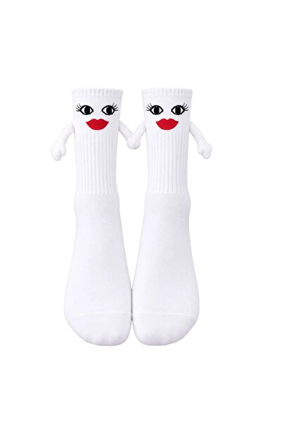 Şerife Hanım Magnetic Bridal Socks Women's White Hand-Holding Hands Wedding D...
